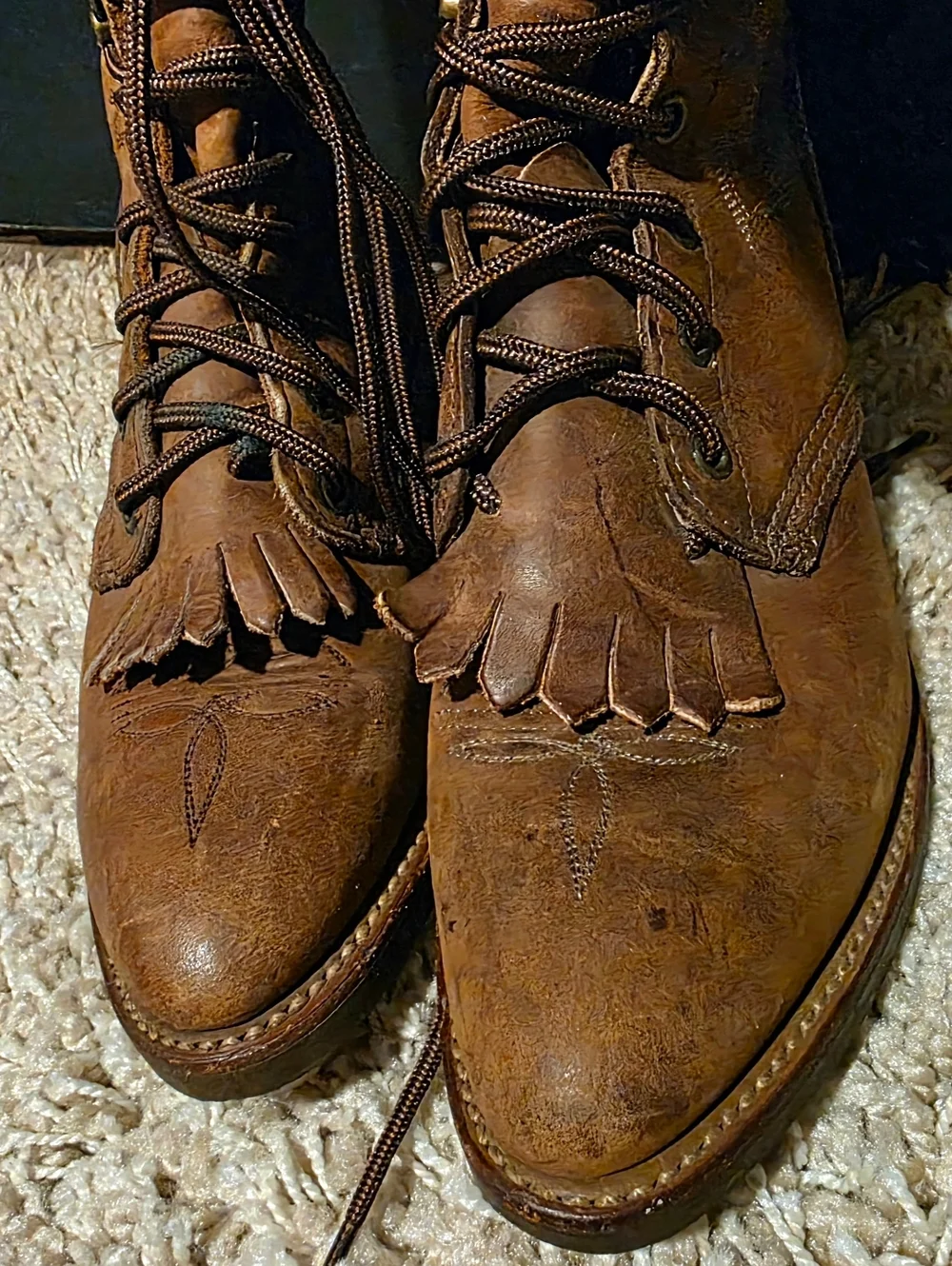 Vintage Abilene Boot Co. Brown Lace-Up Kiltie Leather Boot Prairie Boots Western - Picture 10 of 12
